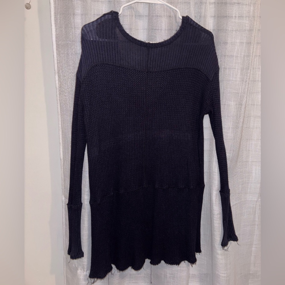 Free People Oversized Waffle Knit Sweater – Navy - Picture 2 of 5